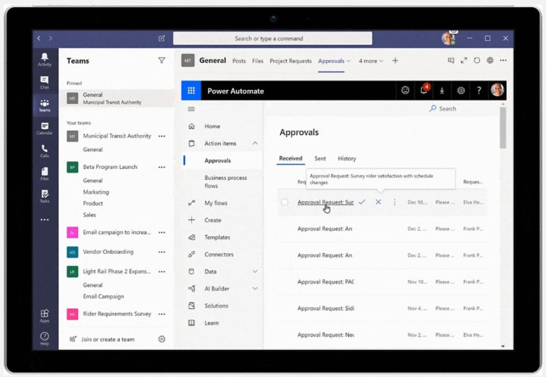 The home dashboard in Microsoft Project.