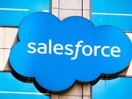 Close up of Salesforce logo.