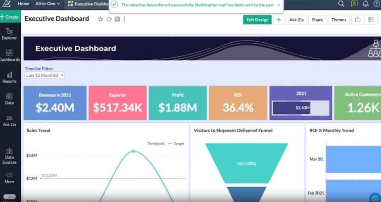 Zoho Analytics’ user interface.