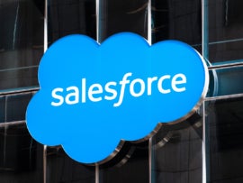 Close up of Salesforce logo.