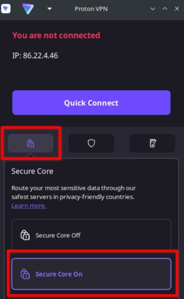 ProtonVPN Secure Core.