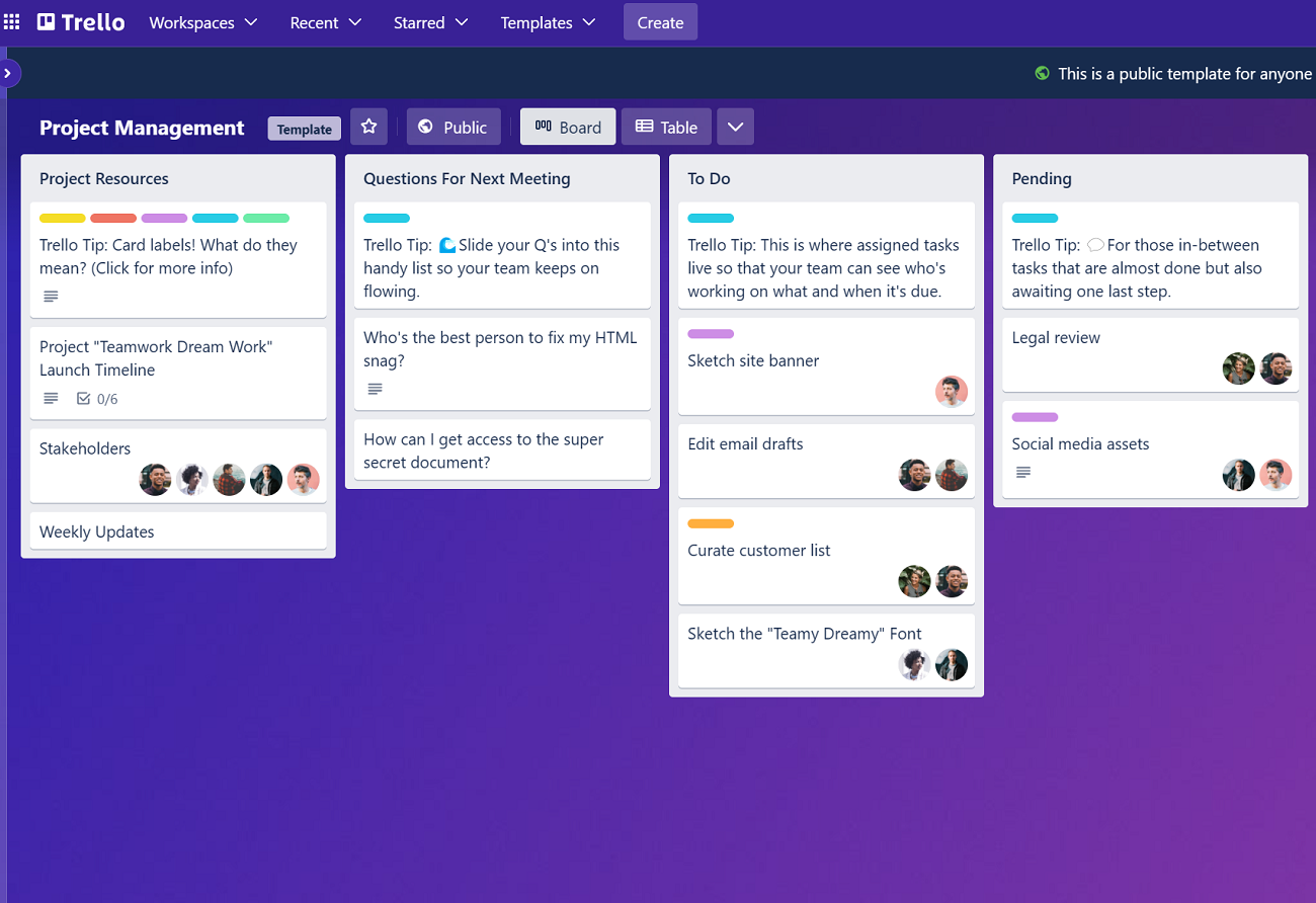 Screenshot Trello board view.