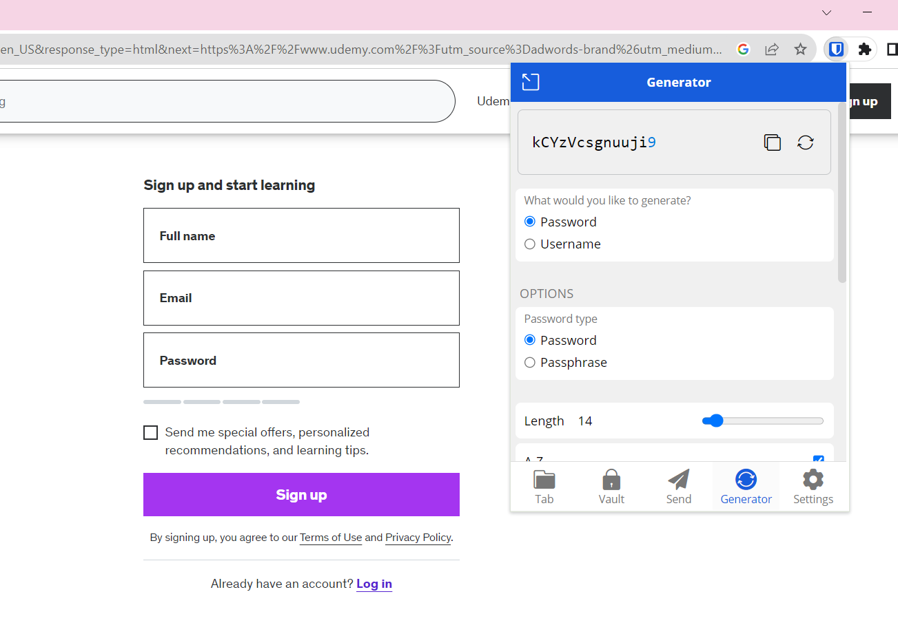 Bitwarden password generator.